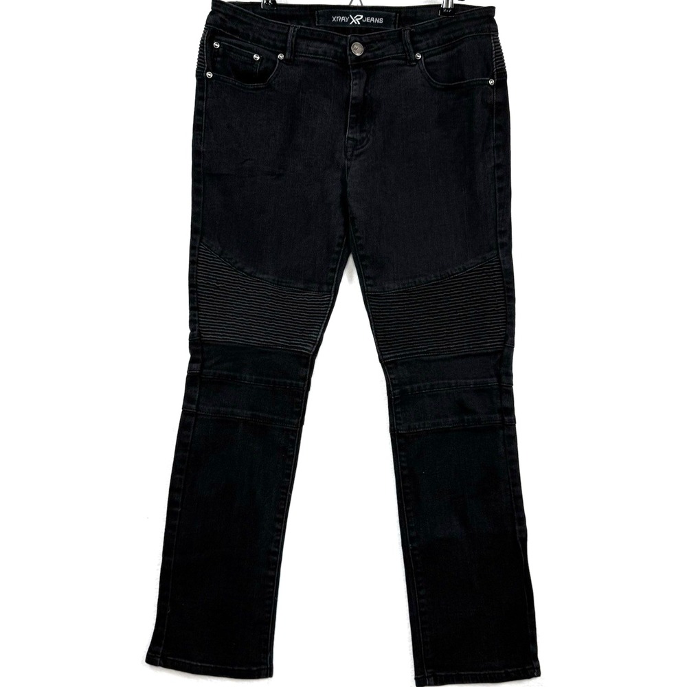 XRay Jeans Men's 34x32 Black Stretch‎ Denim Ribbed Waist & Thigh Panels